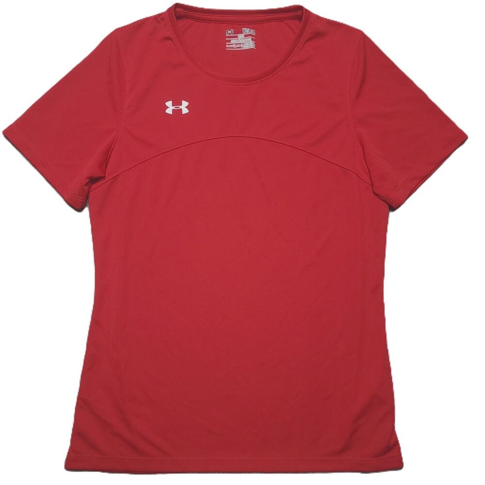Under Armour UA Womens M Loose Soccer Jersey Heatgear Red Shirt Short Sleeve Top